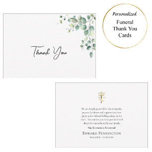 Elegant Eucalyptus Orthodox Christian Funeral Thank You Card