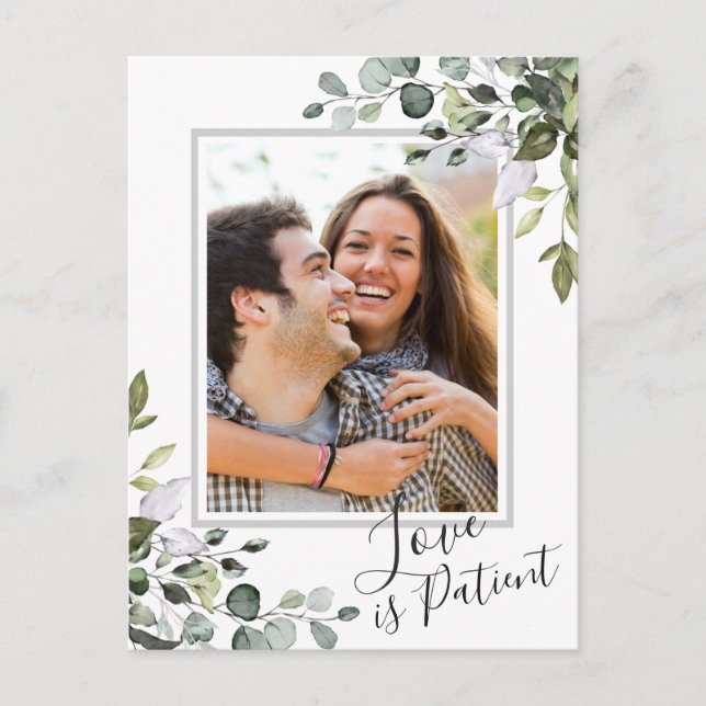Elegant Eucalyptus PHOTO Wedding Change of Plans Postcard (Front)