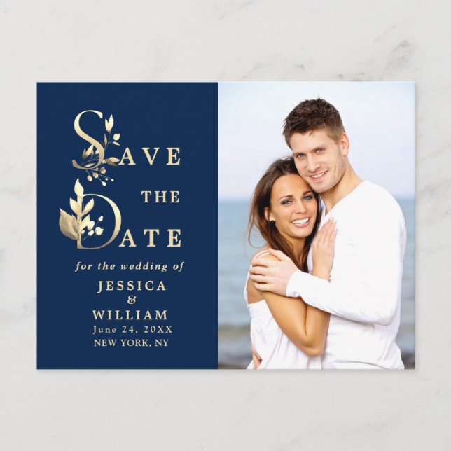 Elegant Eucalyptus PHOTO Wedding Save the Date Announcement Postcard (Front)