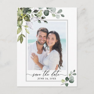 Elegant Eucalyptus PHOTO Wedding Save the Date Postcard