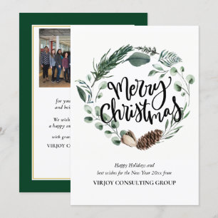 Elegant Eucalyptus Pine Foliage Wreath Business Holiday Card