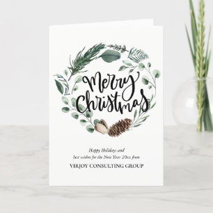 Elegant Eucalyptus Pine Greenery Photo Business Holiday Card