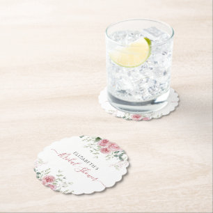 Elegant Eucalyptus & Pink Roses Invite Paper Coaster