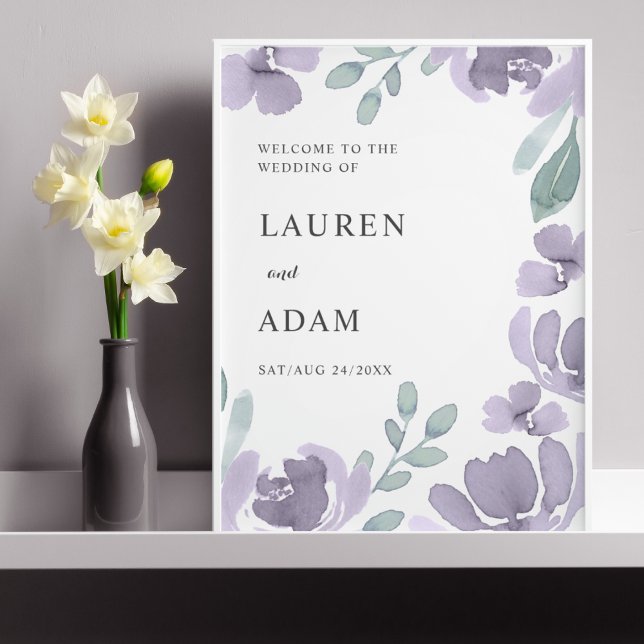 Elegant Eucalyptus & Purple Floral Wedding Sign (Creator Uploaded)
