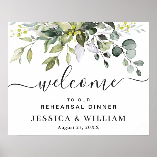 Elegant Eucalyptus REHEARSAL DINNER Welcome Sign (Front)