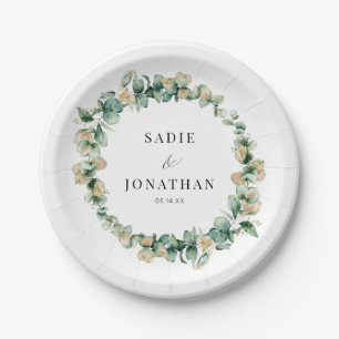 Elegant Eucalyptus Rustic Gold Botanical Wedding Paper Plate