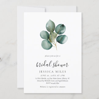 Elegant Eucalyptus Script Bridal Shower Invitation