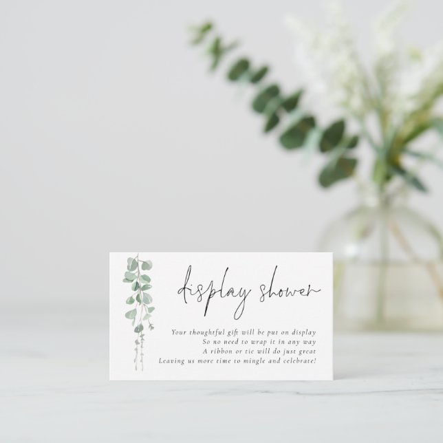 Elegant Eucalyptus Script Display Baby Shower Enclosure Card (Standing Front)