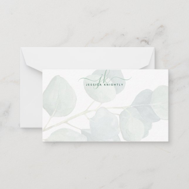 Elegant Eucalyptus Script Monogram Initials Card (Front)