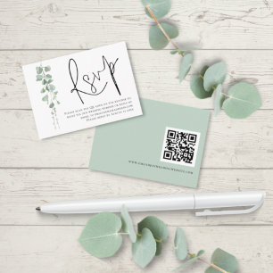 Elegant Eucalyptus Script QR Code Wedding RSVP Enclosure Card