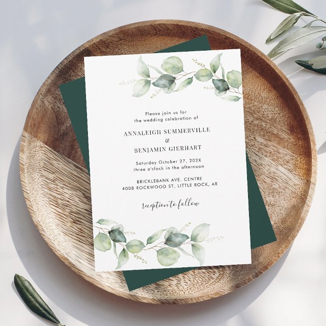 Elegant Eucalyptus Script Wedding Invitation (Eucalyptus Greenery Foliage Wedding Invitation)
