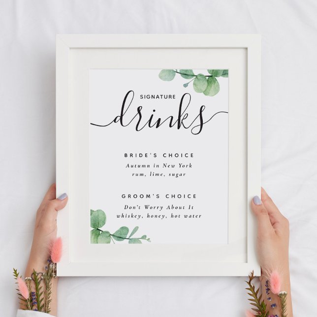 Elegant eucalyptus script wedding Signature drinks Poster (Creator Uploaded)