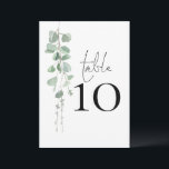 Elegant Eucalyptus Script Wedding Table Number<br><div class="desc">Elegant Eucalyptus Script Wedding Table Number. Table is set in a handwriting style script and your table number beneath with watercolor foliage to the left hand side. Easily personalize the number. The same design is on the other side and will update simultaneously as you make your change to the number....</div>