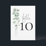 Elegant Eucalyptus Script Wedding Table Number<br><div class="desc">Elegant Eucalyptus Script Wedding Table Number. Table is set in a handwriting style script and your table number beneath with watercolor foliage to the left hand side. Easily personalize the number. The same design is on the other side and will update simultaneously as you make your change to the number....</div>