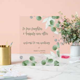 Elegant Eucalyptus Script  welcome To Our Wedding  Acrylic Sign
