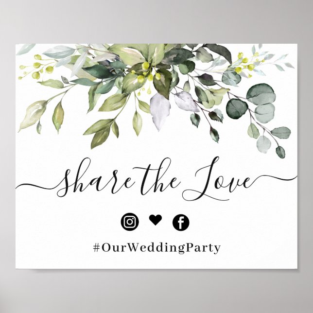 Elegant Eucalyptus Share the Love Wedding Sign (Front)