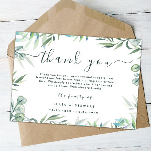 Elegant Eucalyptus Simple Funeral Thank You Note Card