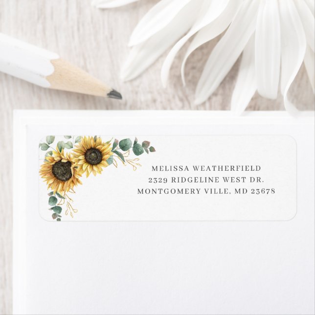 Elegant Eucalyptus Sunflower Floral Return Address Label (Insitu)