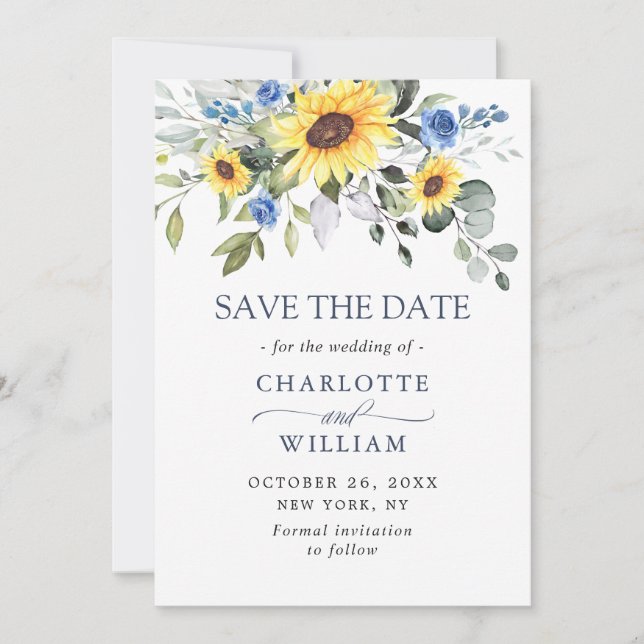 Elegant Eucalyptus Sunflower Floral Wedding Save T The Date (Front)