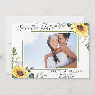 Elegant Eucalyptus Sunflower PHOTO Wedding Save The Date