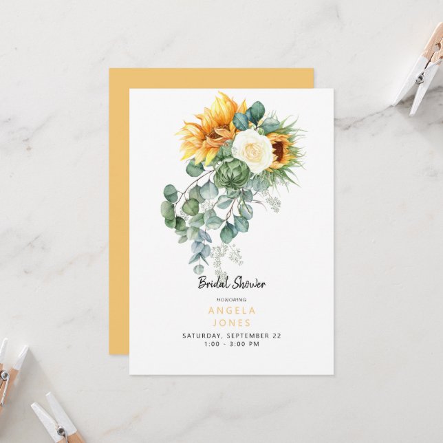 Elegant Eucalyptus Sunflower Tuscan Bridal Shower  Invitation (Front/Back In Situ)