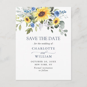 Elegant Eucalyptus Sunflower Wedding Save the Date Postcard