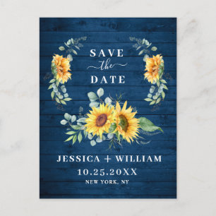 Elegant Eucalyptus Sunflower Wedding Save the Date Postcard