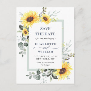 Elegant Eucalyptus Sunflower Wedding Save the Date Postcard