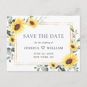 Elegant Eucalyptus Sunflower Wedding Save the Date Postcard