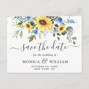 Elegant Eucalyptus Sunflower Wedding Save the Date Postcard