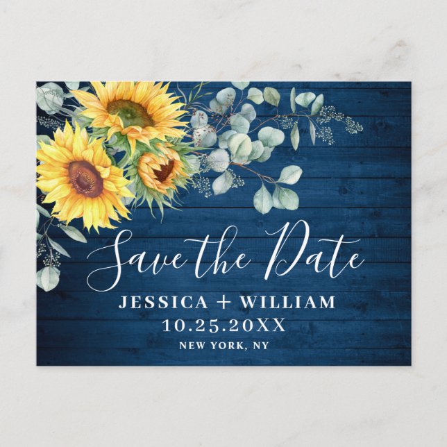 Elegant Eucalyptus Sunflower Wedding Save the Date Postcard (Front)