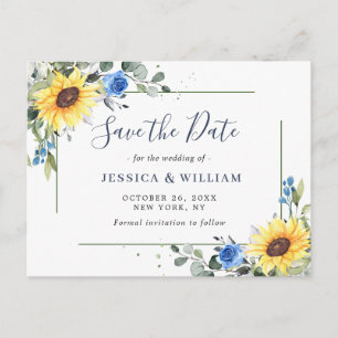 Elegant Eucalyptus Sunflower Wedding Save the Date Postcard
