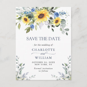 Elegant Eucalyptus Sunflower Wedding Save the Date Postcard