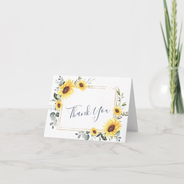 Elegant Eucalyptus Sunflowers Greenery Thank You Card (Front)
