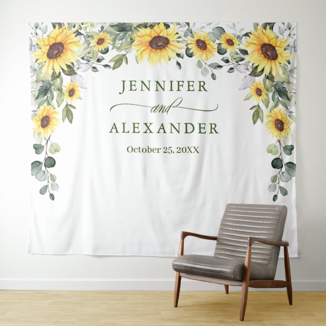Elegant Eucalyptus Sunflowers Photo Backdrop Tapestry (In Situ (Horizontal))