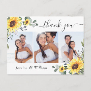 Elegant Eucalyptus Sunflowers PHOTO Thank You Postcard