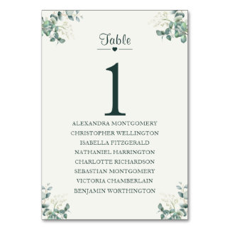 Elegant Eucalyptus Table Number with Guest Names