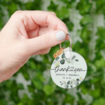 Elegant Eucalyptus Thank You Wedding Key Ring<br><div class="desc">Dusty light green with watercolor eucalyptus leaves keychain with thank you with heart connecting and name and date. Perfect idea for wedding favours or gifts for guests for any occasion.</div>