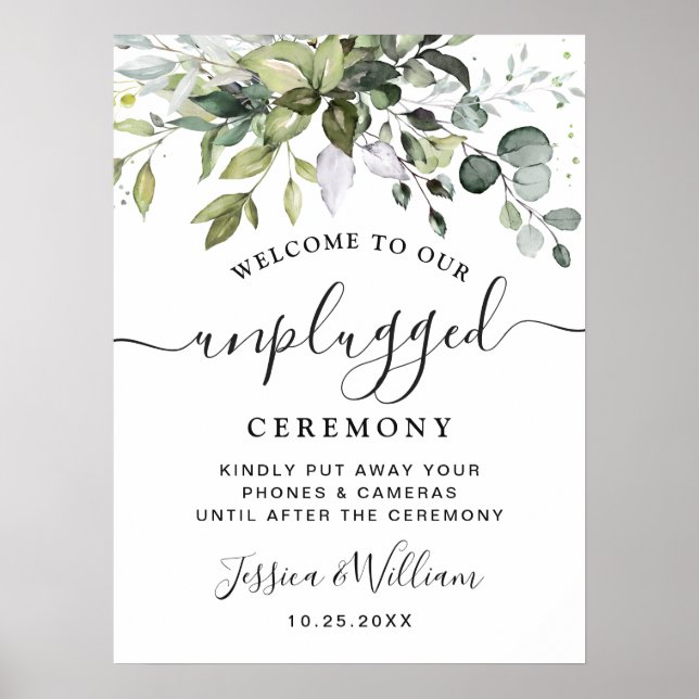 Elegant Eucalyptus Unplugged Wedding Ceremony Poster (Front)