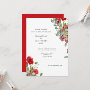 Elegant Eucalyptus Vibrant Red Floral Wedding  Invitation