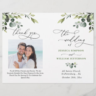 Elegant Eucalyptus Watercolor Boho Wedding Program