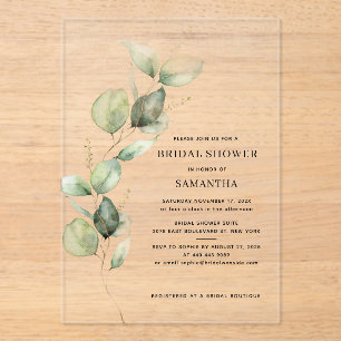 Elegant Eucalyptus Watercolor Bridal Shower Acrylic Invitations
