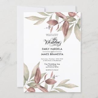 Elegant Eucalyptus Watercolor Budget Wedding Invitation