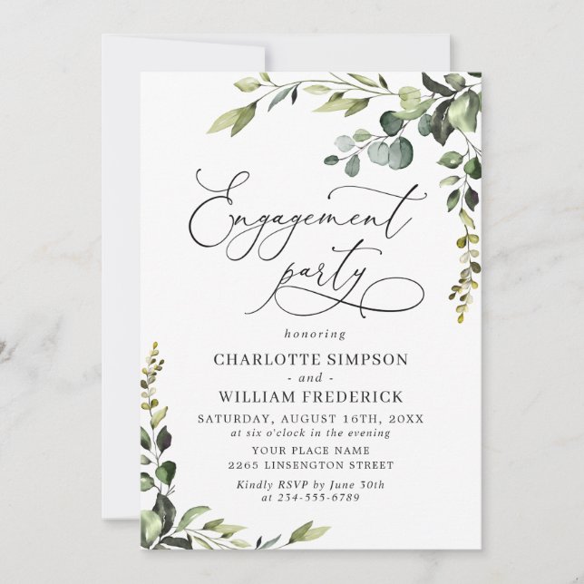 Elegant Eucalyptus Watercolor ENGAGEMENT PARTY Invitation (Front)