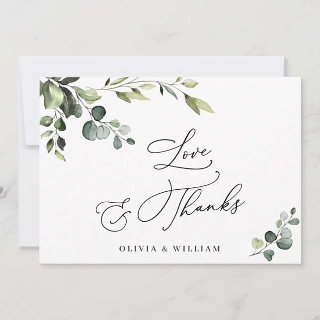 Elegant Eucalyptus Watercolor Floral Thank You Card (Front)