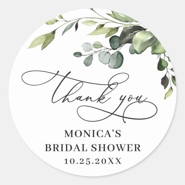 Elegant Eucalyptus Watercolor Floral Thank You Classic Round Sticker (Front)