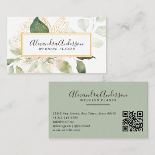 Elegant Eucalyptus Watercolor Gold Greenery Business Card