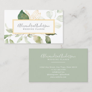 Elegant Eucalyptus Watercolor Gold Greenery Business Card