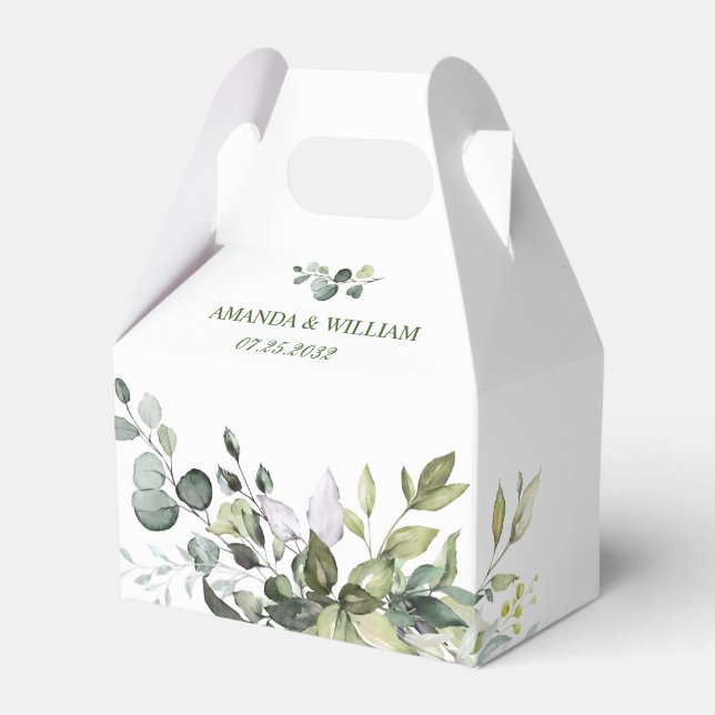 Elegant Eucalyptus Watercolor Greenery Wedding Favour Box (Front Side)