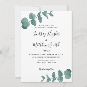 Elegant Eucalyptus Watercolor Leaves Wedding Invitation